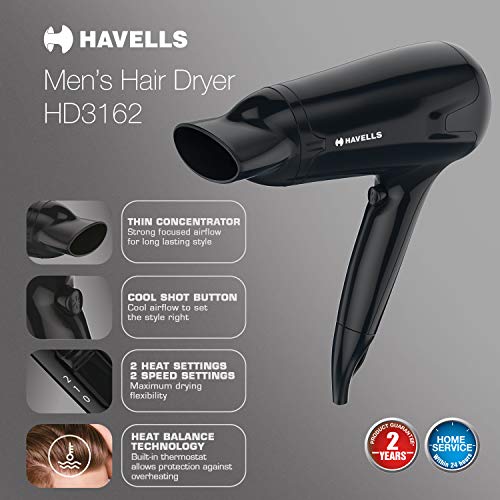 Havells HD3162 Mens Hair Dryer with Thin Concentrator - 1565 W Black Havells HD3162 Mens Hair Dryer with Thin Concentrator - 1565 W Black