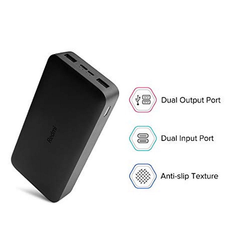 Redmi 20000mAh Li-Polymer Power Bank (Black), USB Type C and Micro USB Ports | 18W Fast Charging