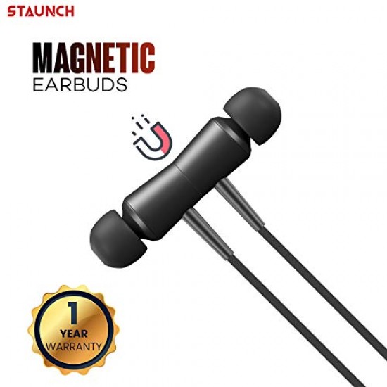 Staunch Flex 100 in Ear Wireless Bluetooth Neckband and Magnetic Earbuds, IPX4 Water Resistant Sports Earphones, Built-in Mic (Black)