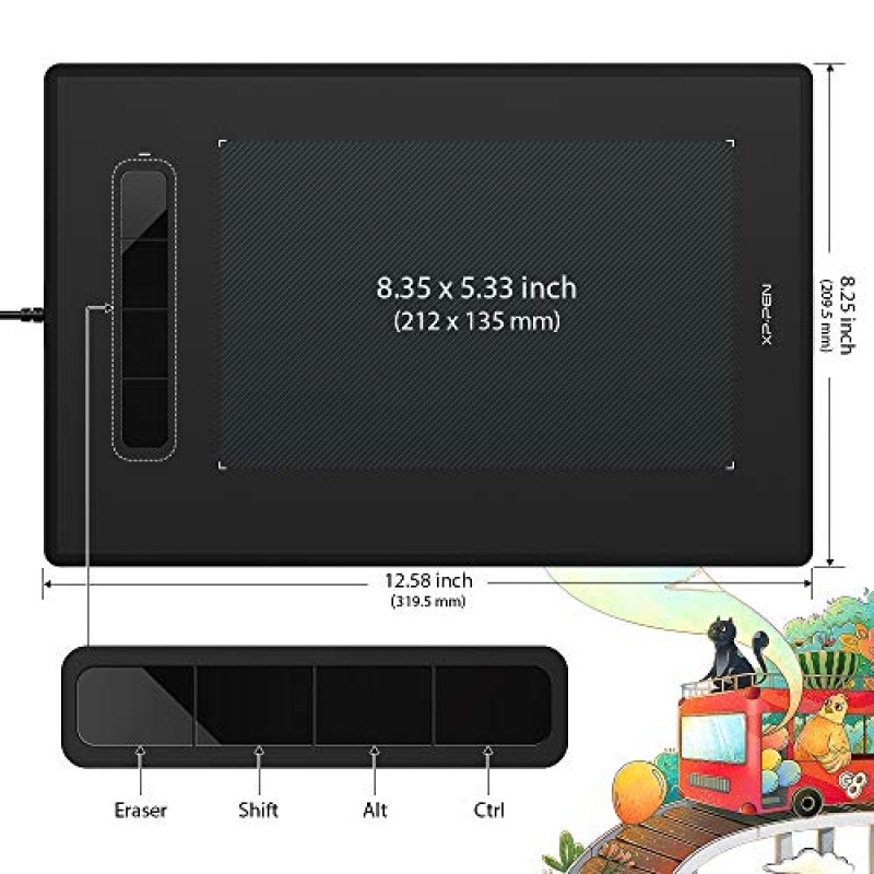 XP-Pen Star G960 Graphic Tablet (8.35X5.33 inch Working Area|8192 Levels of Pressure Sensitivity|Battery Free Stylus)