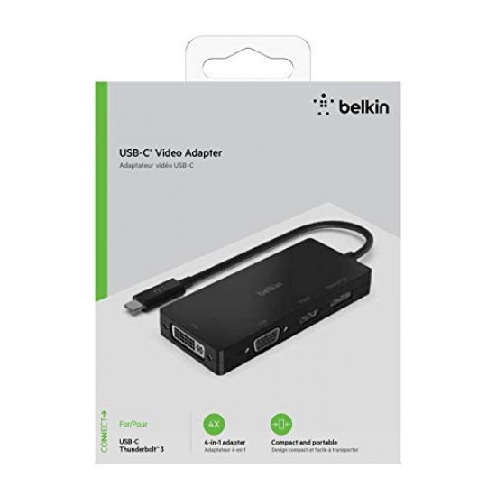 Belkin USB-C Video Adapter with Tethered USB-C Cable Connectivity for USB-C to DVI Port 