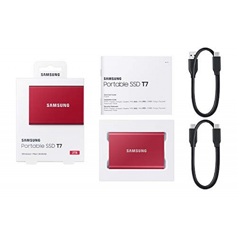 Samsung T7 1TB Up to 1,050MB/s USB 3.2 Gen 2 (10Gbps, Type-C) External Solid State Drive (Portable SSD) Red (MU-PC1T0R)