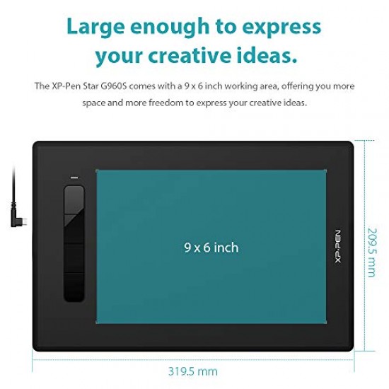 XP PEN Star G960S Graphics Tablet (9 x 6 Inch) Pen Tablet with 8192 Levels Pressure Sensitivity (Black)