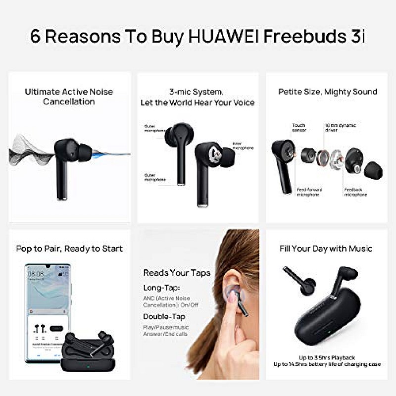 HUAWEI FreeBuds 3i-Black Wireless Earbuds with Ultimate Active Noise Cancellation