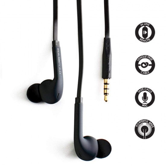 Boompods Bassline 3.5 mm Jack in-Ear Earphones/Headphones with mic, Play/Pause and Switch Track Functions (Black)