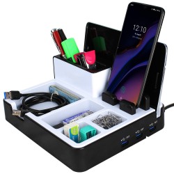 Tizum Z56 Silvercrest Multifunctional Mobile, Tablet Stand & Stationery Holder Organizer for Home & Office with 3 USB Hub (Black)
