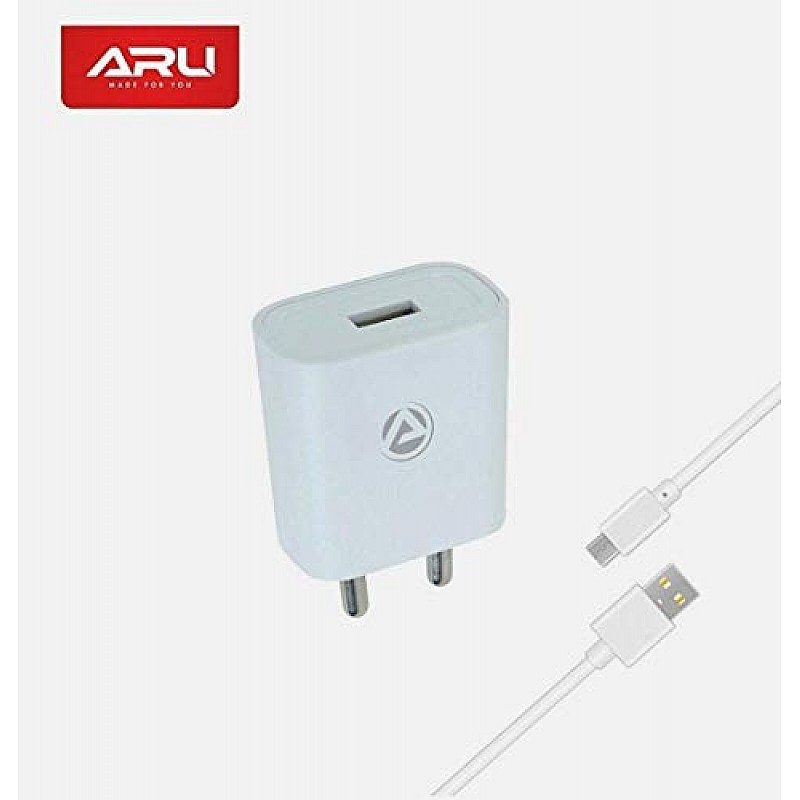 ARU AR-155 2Amp Fast Charger with Charge & Sync USB Cable (White)