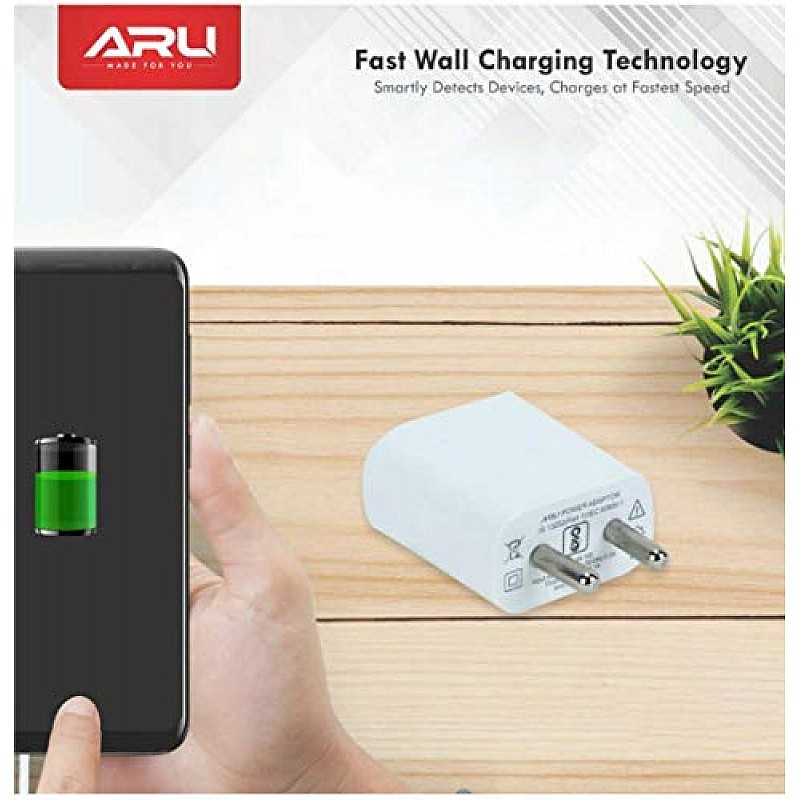 ARU AR-155 2Amp Fast Charger with Charge & Sync USB Cable (White)