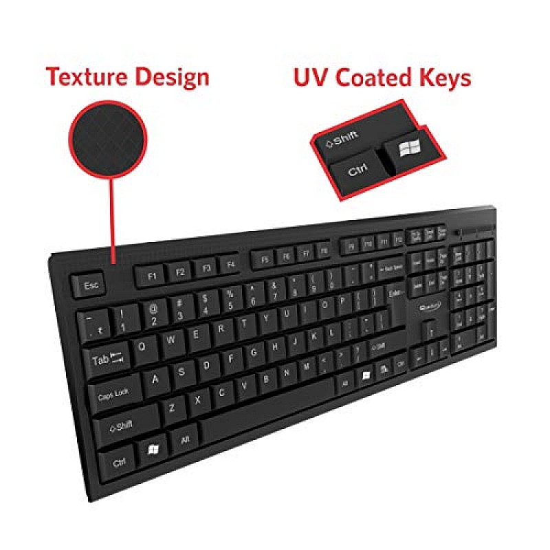 Quantum QHM-7406 Full-Sized Keyboard with (₹) Rupee Symbol, Hotkeys and 3-pieces LED function