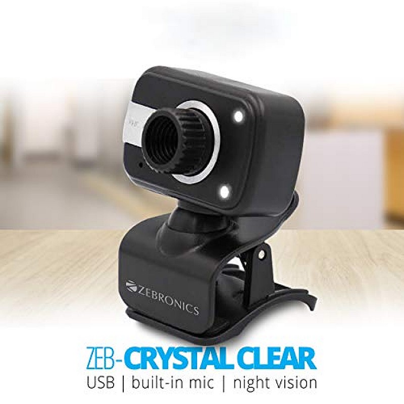 Zebronics Zeb-Crystal Clear Web Camera with 3P Lens Built-in Microphone Black