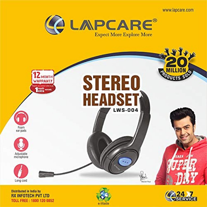 LAPCARE Stereo Headset LWS-004 Headphone with Flexible Mic for PC Mobiles Play Station Xbox Tablets  