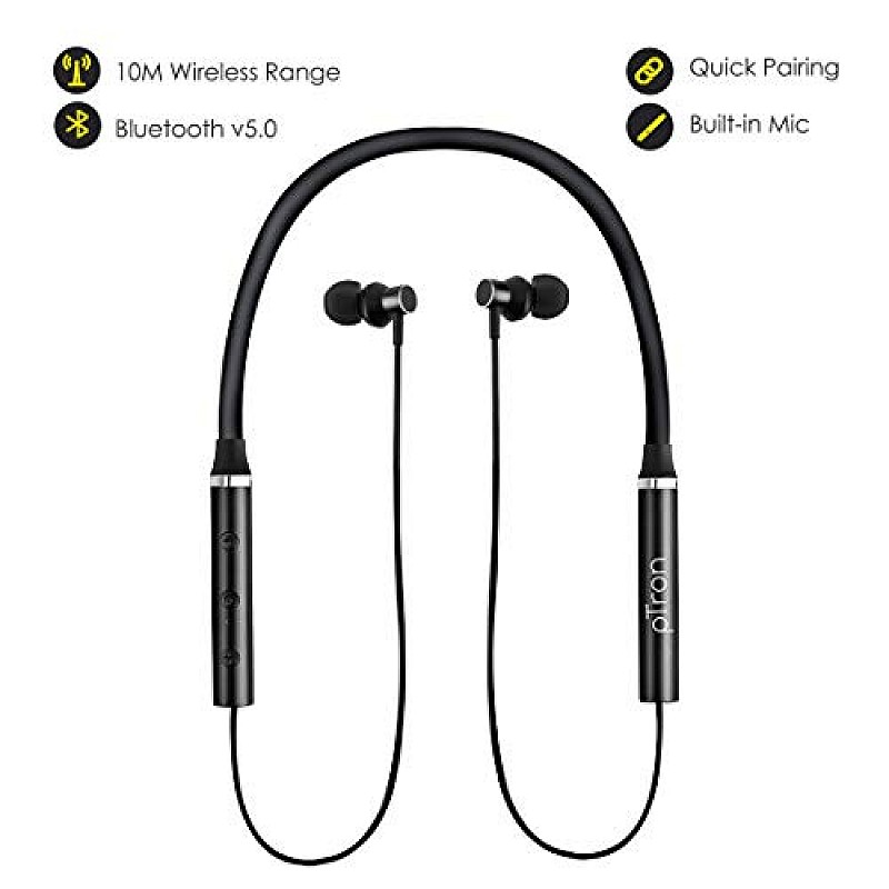 pTron Tangent Plus Magnetic in-Ear Wireless Bluetooth 5.0 Headphones, 15hrs Playback 