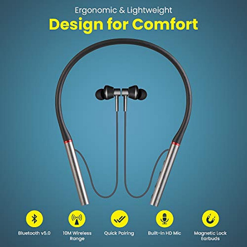 pTron Tangent Plus Magnetic in-Ear Wireless Bluetooth 5.0 Headphones, 15hrs Playback 