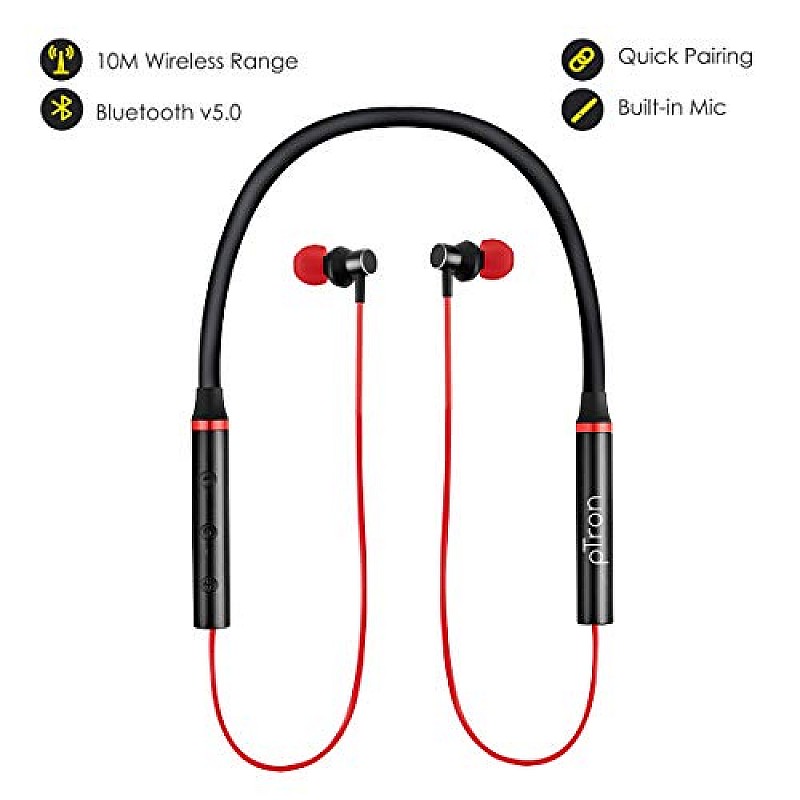 pTron Tangent Plus Magnetic in-Ear Wireless Bluetooth 5.0 Headphones, 15hrs Playback 