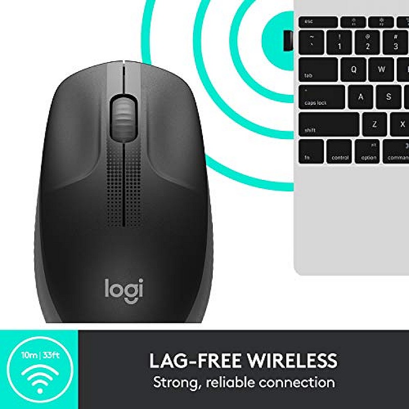 Logitech M190 Wireless Mouse , Full Size Ambidextrous Curve Design (Black)