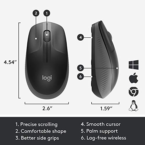 Logitech M190 Wireless Mouse , Full Size Ambidextrous Curve Design (Black) Logitech M190 Wireless Mouse , Full Size Ambidextrous Curve Design (Black)