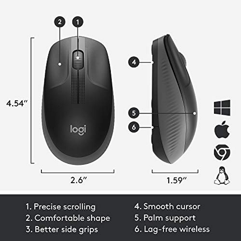 Logitech M190 Wireless Mouse , Full Size Ambidextrous Curve Design (Black)