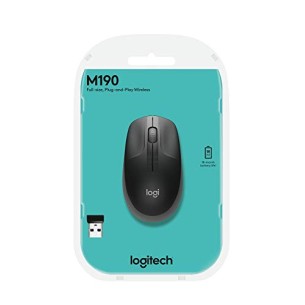 Logitech M190 Wireless Mouse , Full Size Ambidextrous Curve Design (Black) Logitech M190 Wireless Mouse , Full Size Ambidextrous Curve Design (Black)