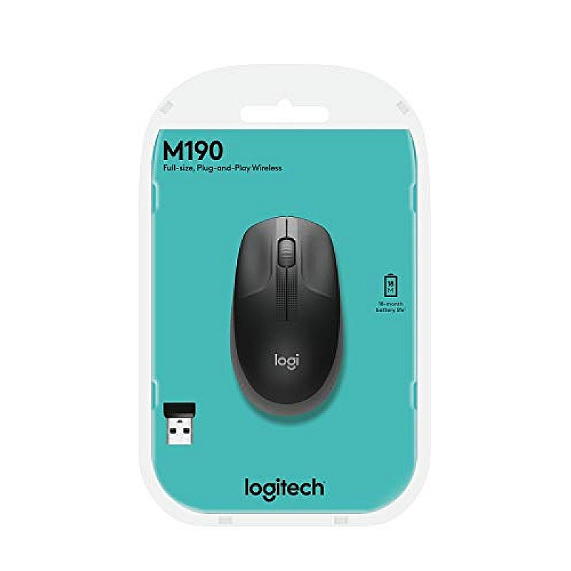 Logitech M190 Wireless Mouse , Full Size Ambidextrous Curve Design (Black)