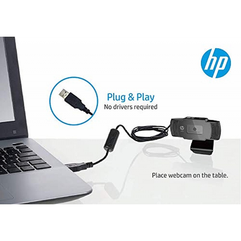 HP w200 HD 720p/30 Fps Webcam, Built-in Mic, Plug and Play, Wide-Angle View for Video Calling, Skype, Zoom, Microsoft Teams