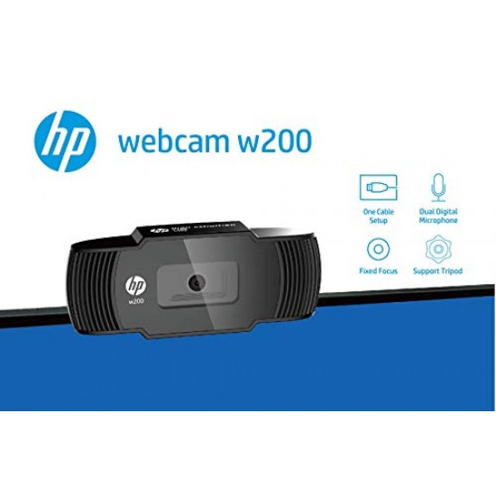 HP w200 HD 720p/30 Fps Webcam, Built-in Mic, Plug and Play, Wide-Angle View for Video Calling, Skype, Zoom, Microsoft Teams