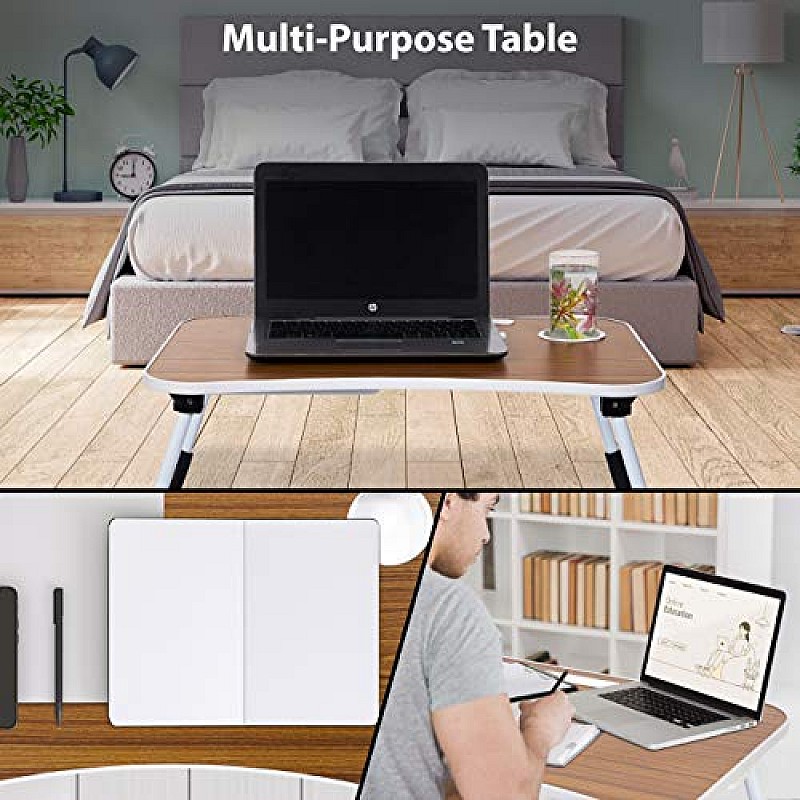 Callas Multipurpose Foldable Laptop Table with Cup Holder, Study Table, Bed Table, Breakfast Table, Foldable and Portable