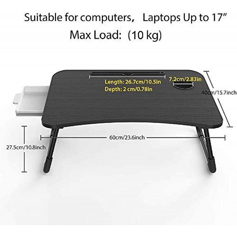 Callas Multipurpose Foldable Laptop Table with Cup Holder, Study Table, Bed Table, Breakfast Table, Foldable and Portable