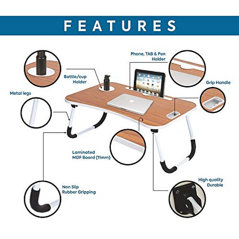 Callas Multipurpose Foldable Laptop Table with Cup Holder, Study Table, Bed Table, Breakfast Table, Foldable and Portable