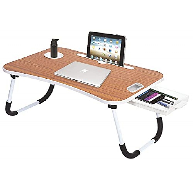 Callas Multipurpose Foldable Laptop Table with Cup Holder, Study Table, Bed Table, Breakfast Table, Foldable and Portable