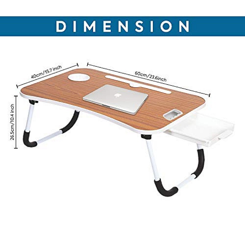 Callas Multipurpose Foldable Laptop Table with Cup Holder, Study Table, Bed Table, Breakfast Table, Foldable and Portable