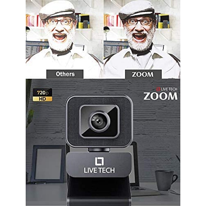 Live Tech Zoom Webcam Widescreen Video Calling, Light Correction, Noise-Reducing Mic, for Skype, FaceTime, Hangouts, WebEx