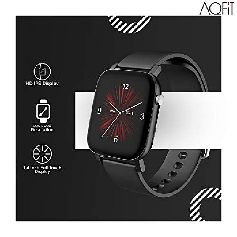 AQFIT W11 Smartwatch IP68 Waterproof Fitness Tracker Full Touch Screen Display (Black)