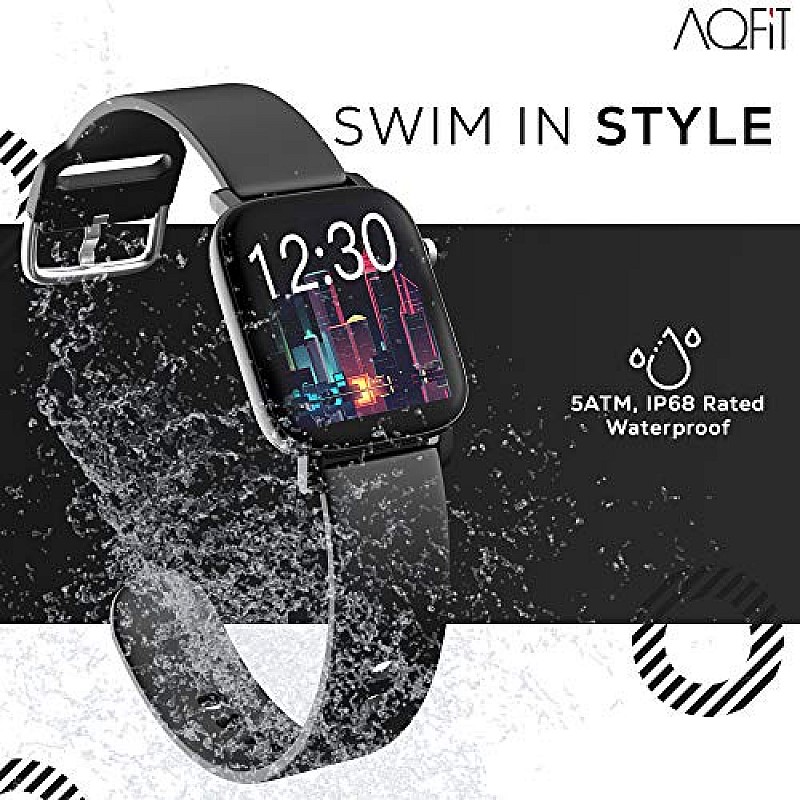 AQFIT W11 Smartwatch IP68 Waterproof Fitness Tracker Full Touch Screen Display (Black)