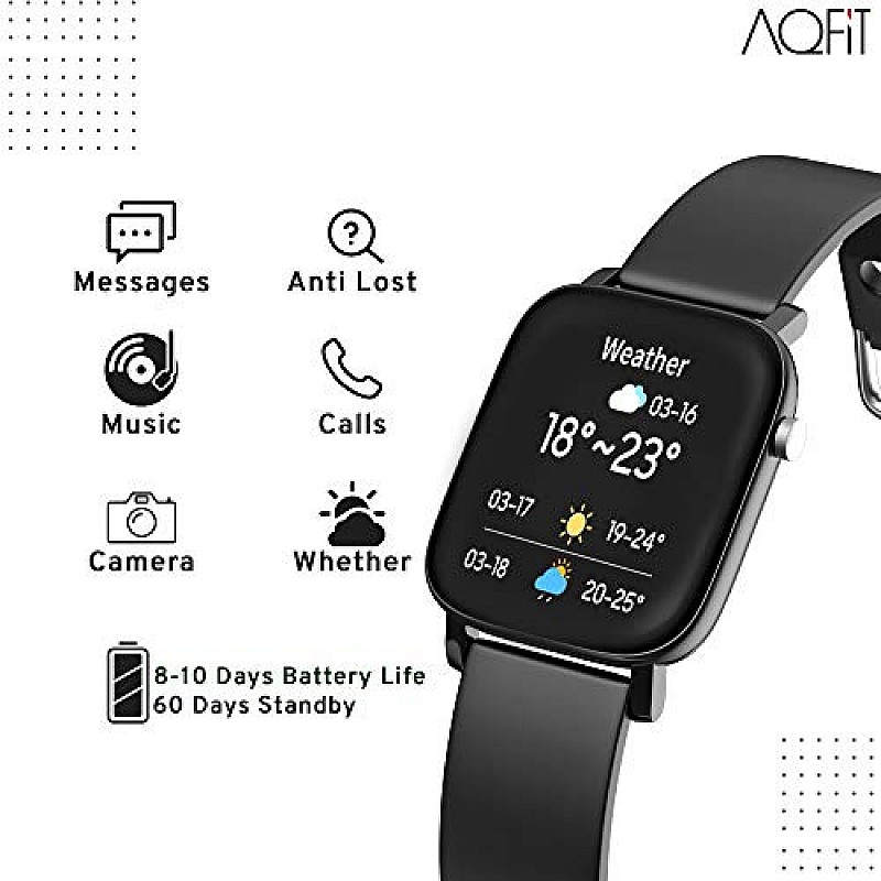 AQFIT W11 Smartwatch IP68 Waterproof Fitness Tracker Full Touch Screen Display (Black)