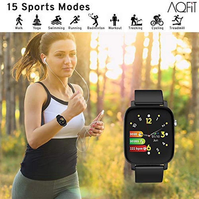 AQFIT W11 Smartwatch IP68 Waterproof Fitness Tracker Full Touch Screen Display (Black)