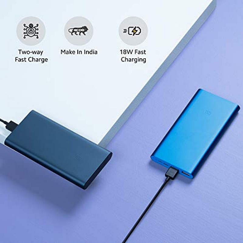 Mi Power Bank 3i 10000mAh (Metallic Blue) Dual Output and Input Port | 18W Fast Charging Refurbished