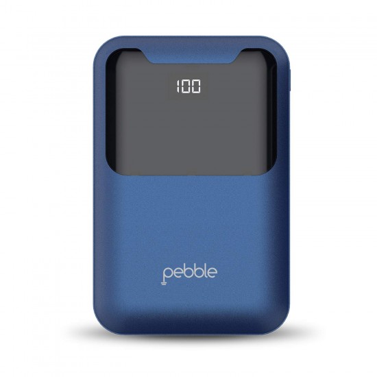 Pebble 10000 mAh Ultra Compact Power Bank Fast Charge Li-Polymer Digital Display Blue