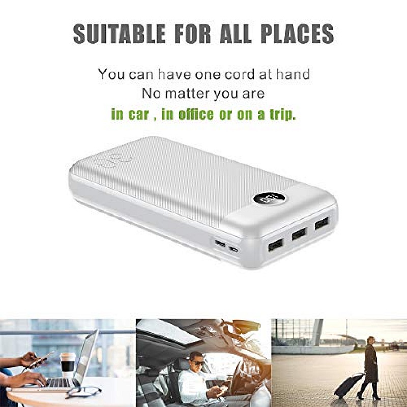 VEGER W3008 LCD Display 30000 mAh Li-Polymer Potable Power Bank (White)