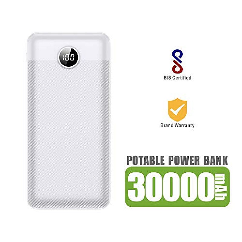 VEGER W3008 LCD Display 30000 mAh Li-Polymer Potable Power Bank (White)