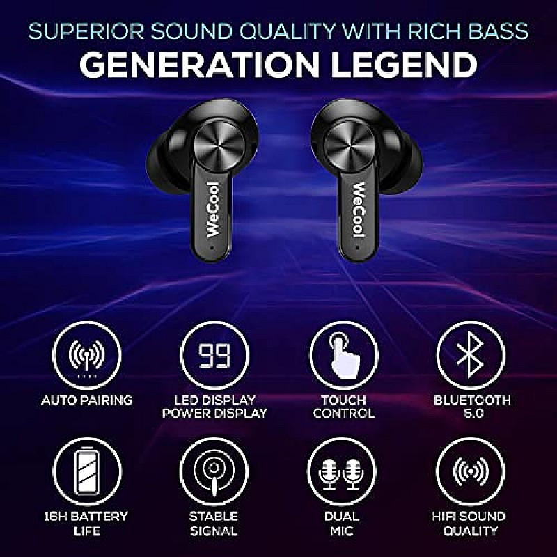 WeCool Moonwalk M2 in Ear True Wireless Earbuds with Smart Touch Control and High Bass HD