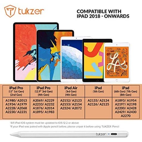 Tukzer Stylus Pen for iPad with Palm Rejection, Tilt Sensor, 2nd Gen Compatible TZ-S1-WHT Tukzer Stylus Pen for iPad with Palm Rejection, Tilt Sensor, 2nd Gen Compatible TZ-S1-WHT
