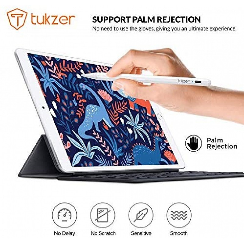 Tukzer Stylus Pen for iPad with Palm Rejection, Tilt Sensor, 2nd Gen Compatible TZ-S1-WHT