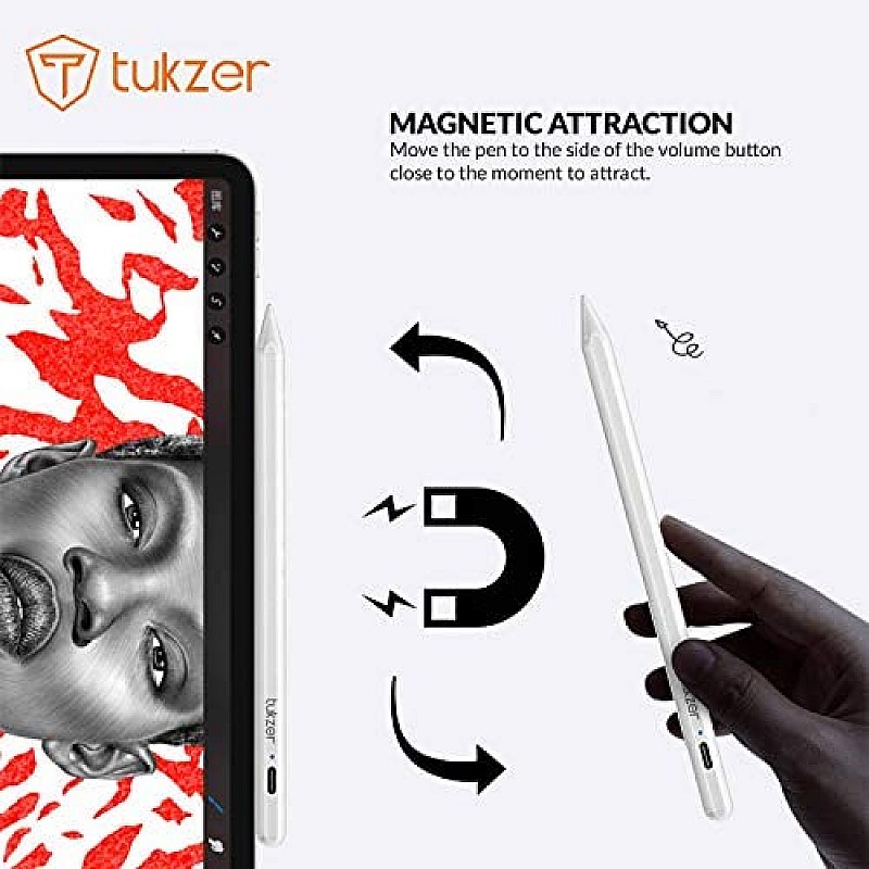 Tukzer Stylus Pen for iPad with Palm Rejection, Tilt Sensor, 2nd Gen Compatible TZ-S1-WHT