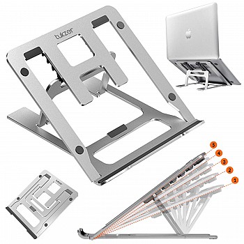 Tukzer Foldable Laptop Stand Lapdesks (Aluminium), 5-Angles Adjustments, Portable Notebook Riser Stand