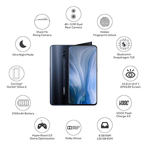 OPPO Reno (Jet Black, 8GB RAM, 128 GB Storage) Refurbished