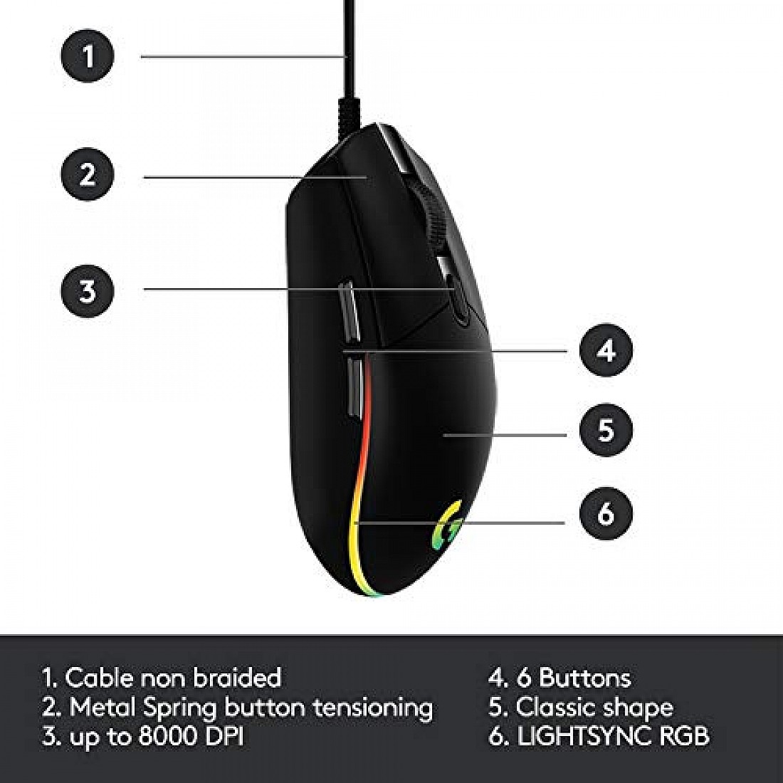 Buy Logitech G102 Light Sync Gaming Mouse With Customizable Rgb Lighting 6 Programmable Buttons 2197