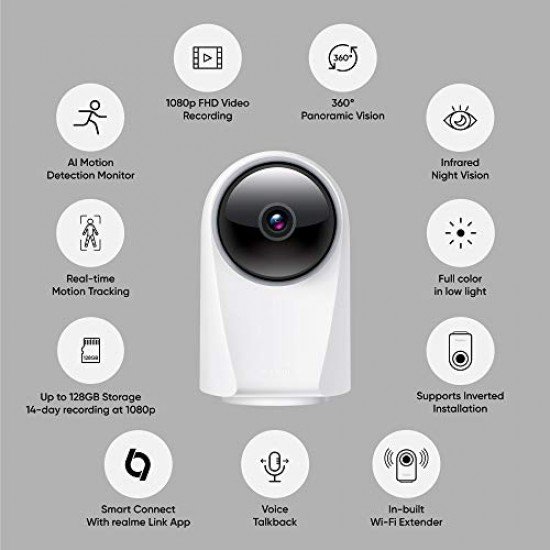 Realme 360 Deg 1080p Full HD WiFi Smart Security Camera (White)