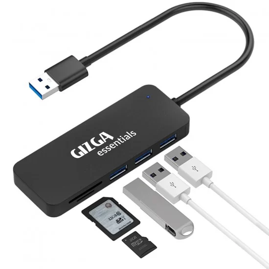 Gizga Essentials USB Hub 5 in 1, 3 USB 2.0, 2-Port Card Reader, SD TF Data Transfer Upto 480Mbps 