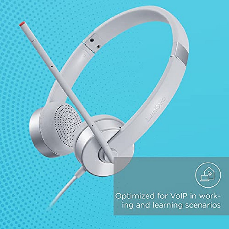 Lenovo 100 Stereo Wired On Ear Headphones with Mic Cloud white