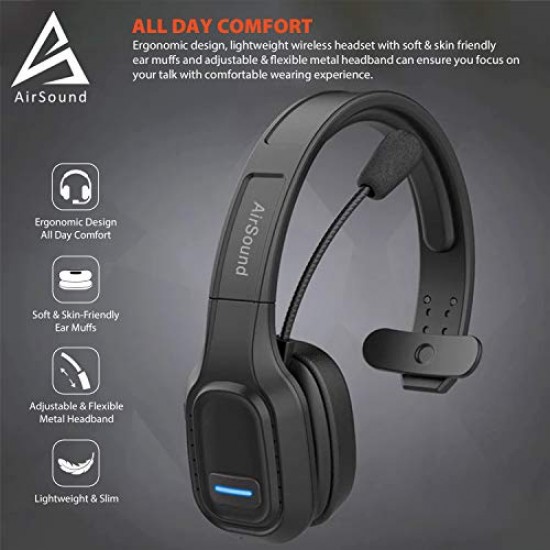 AirSound M100 Pro Bluetooth Wireless Headset Flexible Microphone for Office Home Business Online Meeting